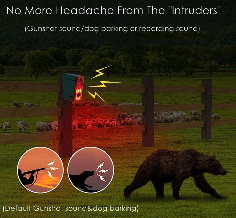 Motion Sensor Motion Alarm Emits loud dog barking gunshot sounds upto 130db US