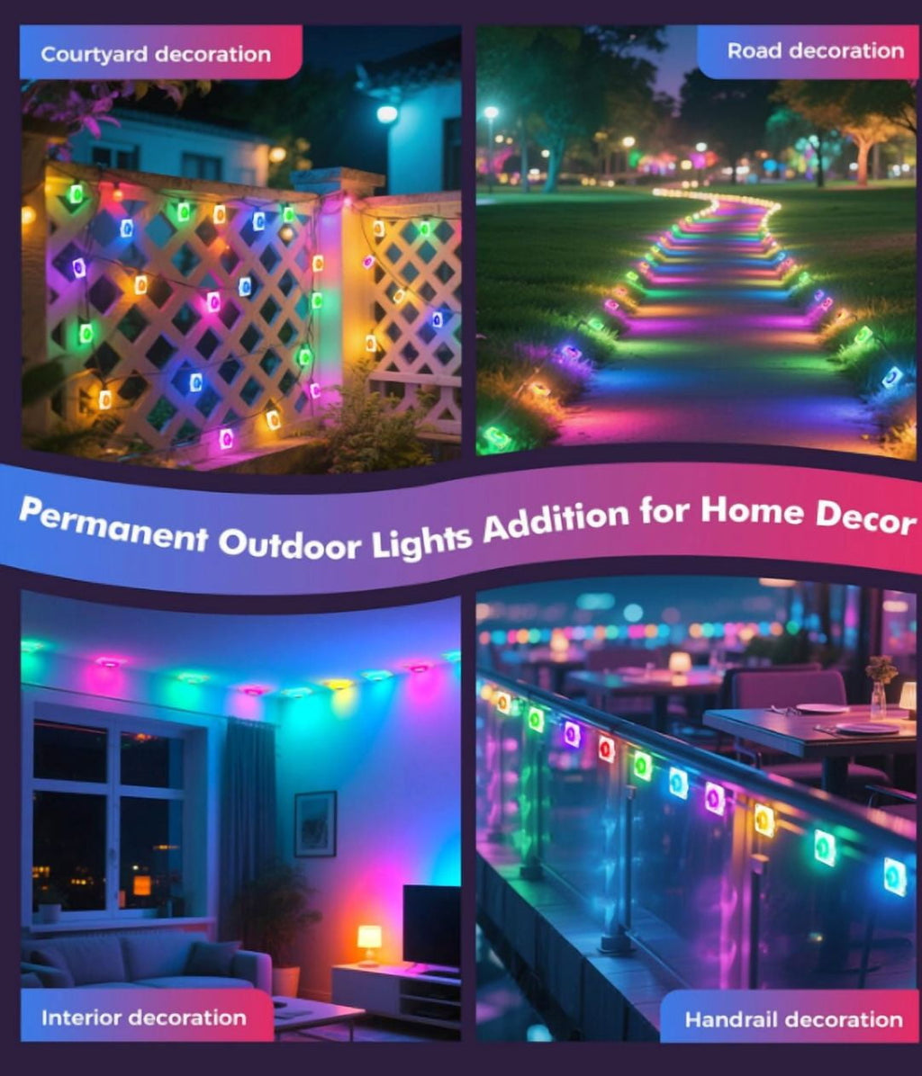Permanent Outdoor Lights, 50-Foot RGB+IC Smart Outdoor Decor, 50 Scene Modes, App/Remote Control, IP68 Waterproof, Ideal for Christmas, Holidays, Everyday Use, Pool Parties, and House Roof Lighting