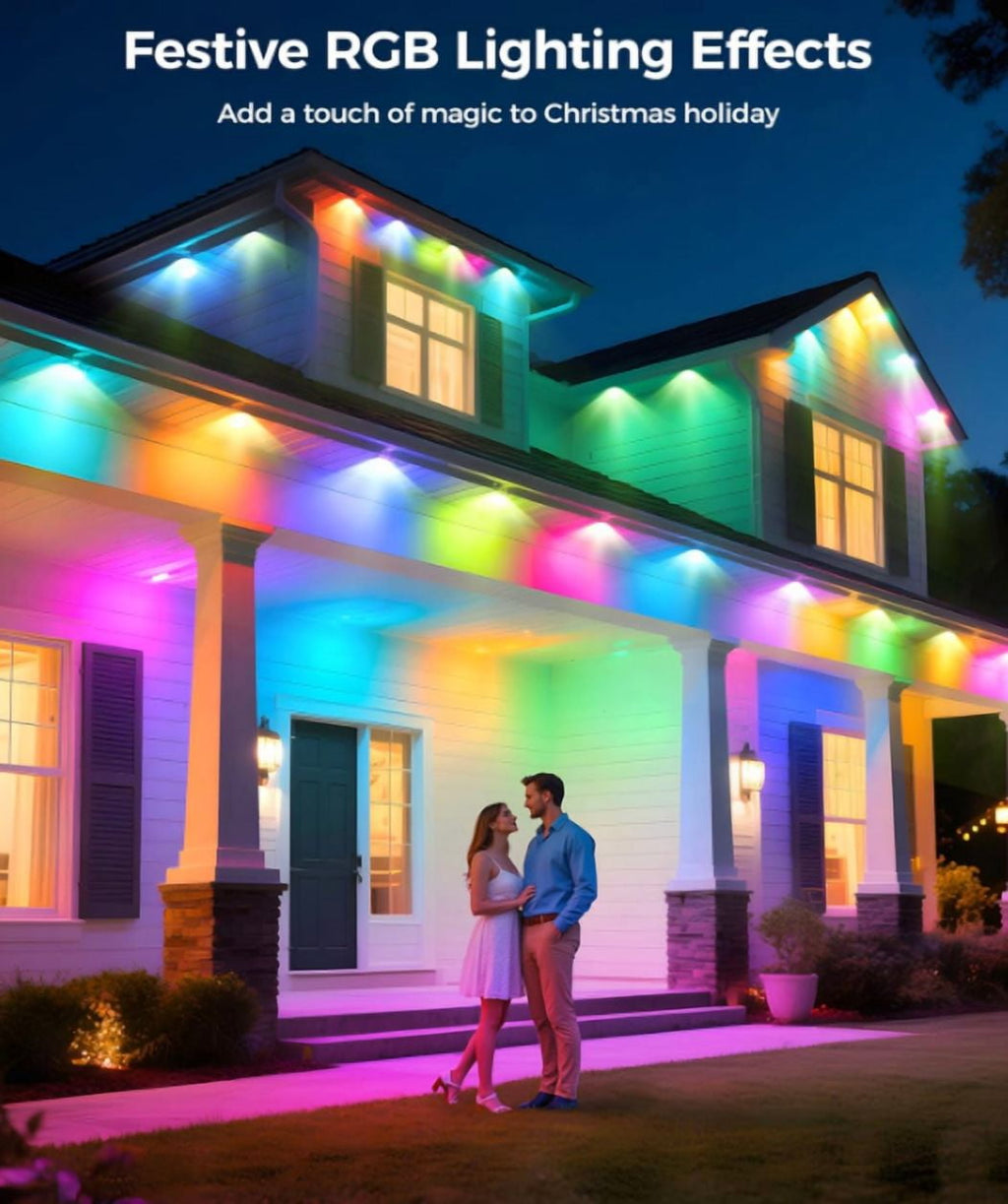 Permanent Outdoor Lights, 50-Foot RGB+IC Smart Outdoor Decor, 50 Scene Modes, App/Remote Control, IP68 Waterproof, Ideal for Christmas, Holidays, Everyday Use, Pool Parties, and House Roof Lighting