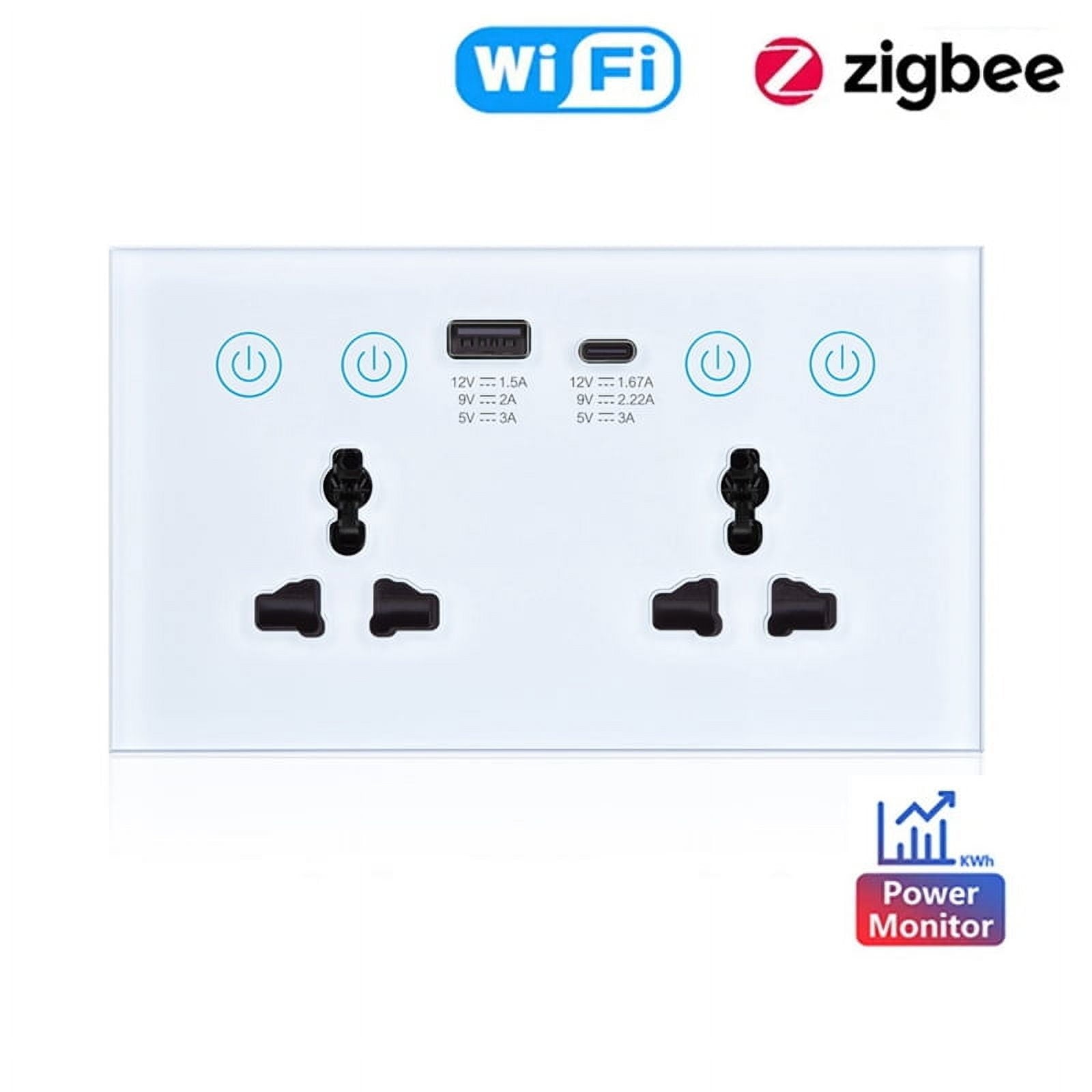 EU UK US Universal Plug Tuya WiFi White Smart Socket Switch with USB and Type-C Port Outlet Smart Life1 * Smart Socket