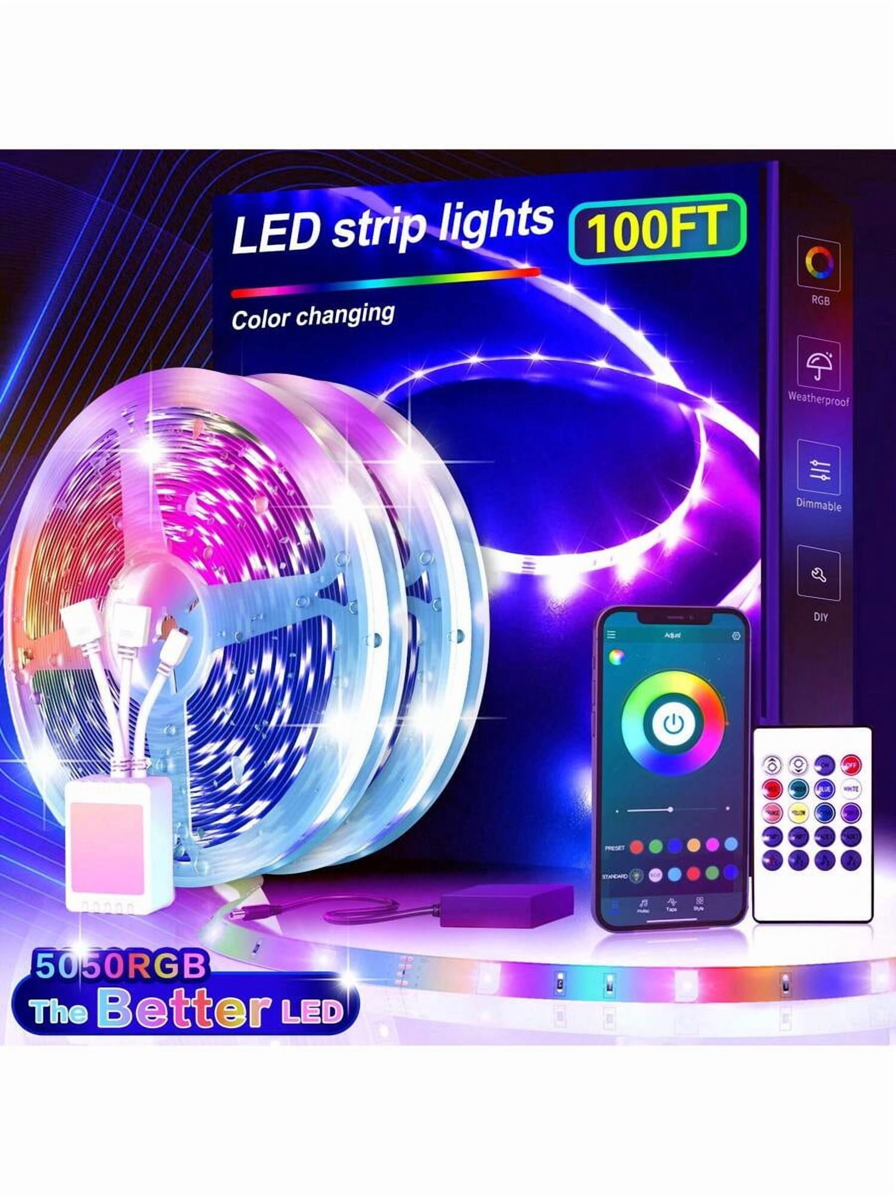 100ft Led Strip Lights (2 Rolls Of 50ft) Bluetooth Smart App Control Music Sync Color Changing RGB Led Light Strip With Remote,Led Lights For Bedroom Room Home Decor Party Festival
