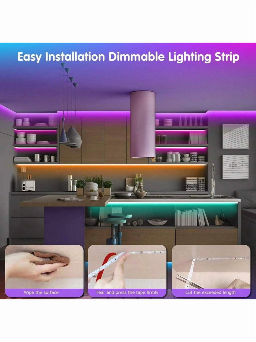 100ft Led Strip Lights (2 Rolls Of 50ft) Bluetooth Smart App Control Music Sync Color Changing RGB Led Light Strip With Remote,Led Lights For Bedroom Room Home Decor Party Festival
