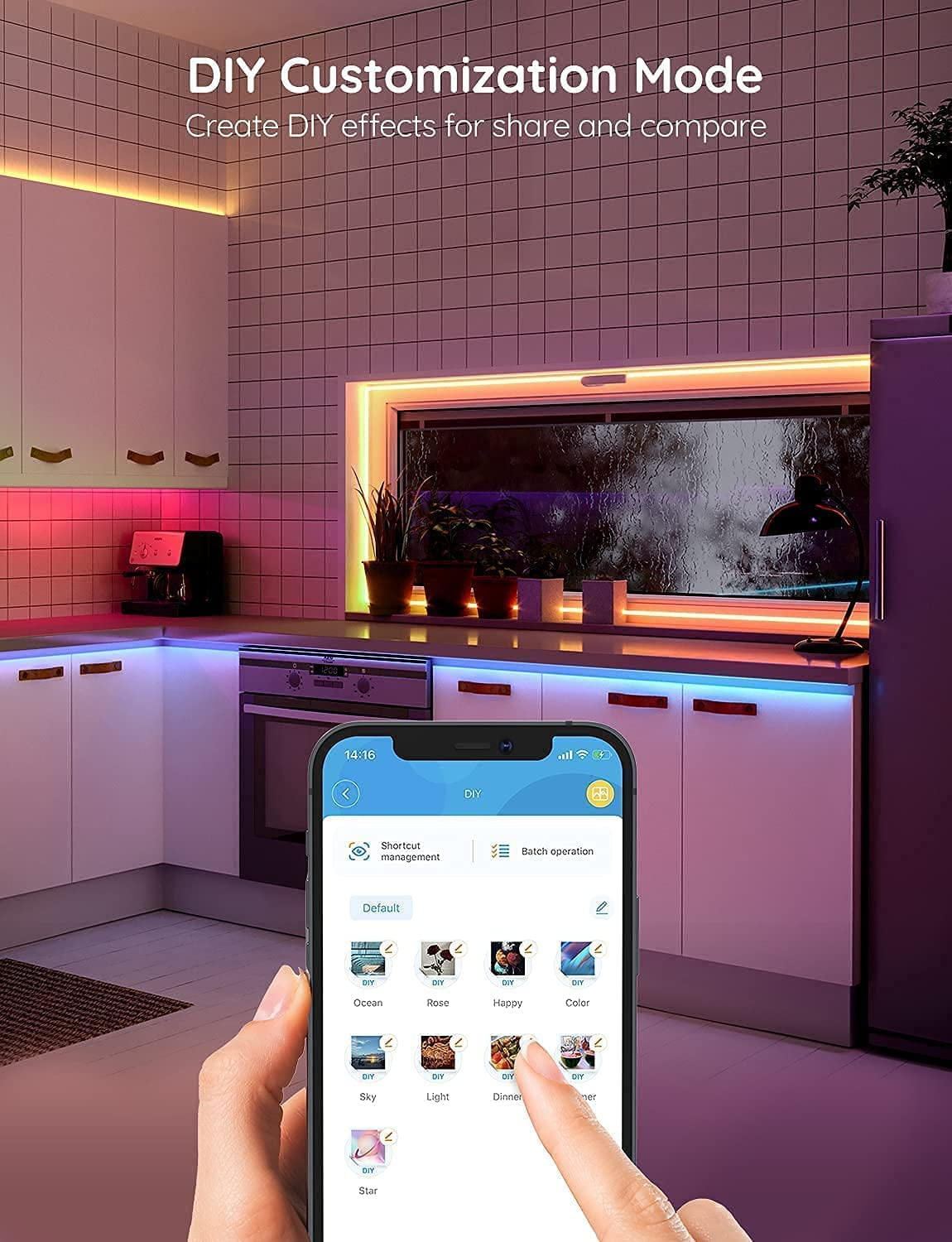 Smart LED Strip Lights, 65.6ft WiFi LED Strip Lighting, Work with Alexa and Google Home,  Mode and Music Sync RGB LED Lights for Home Decor, 2 Rolls of 32.8ft (No Remote Control)