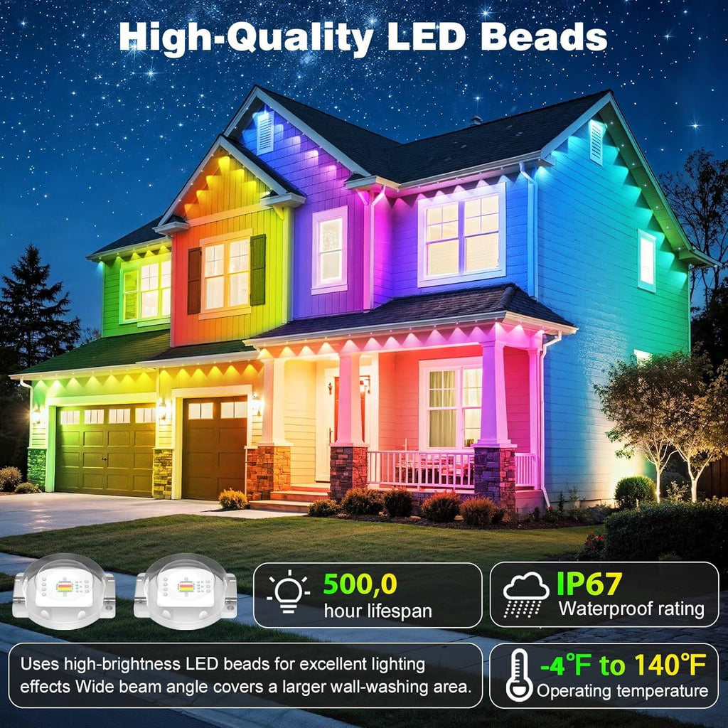 150FT Permanent Outdoor Lights for House Waterproof, Smart RGB Eave LED Lighting with 16 Million Colors, IP67 Outdoor Strip Lights for Christmas Halloween Holiday Daily Decorations (45m/150FT)