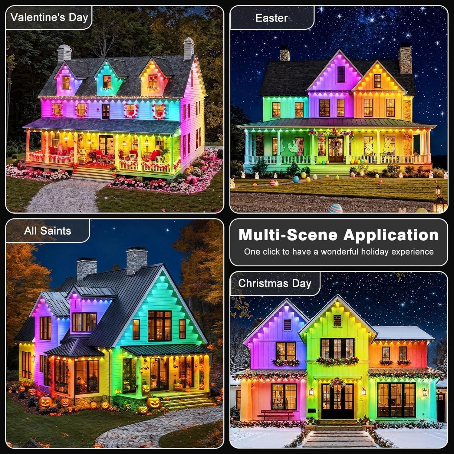 150FT Permanent Outdoor Lights for House Waterproof, Smart RGB Eave LED Lighting with 16 Million Colors, IP67 Outdoor Strip Lights for Christmas Halloween Holiday Daily Decorations (45m/150FT)