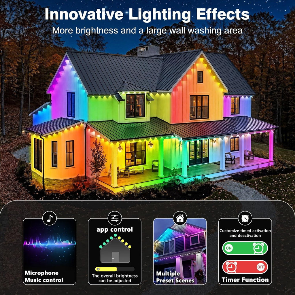 150FT Permanent Outdoor Lights for House Waterproof, Smart RGB Eave LED Lighting with 16 Million Colors, IP67 Outdoor Strip Lights for Christmas Halloween Holiday Daily Decorations (45m/150FT)