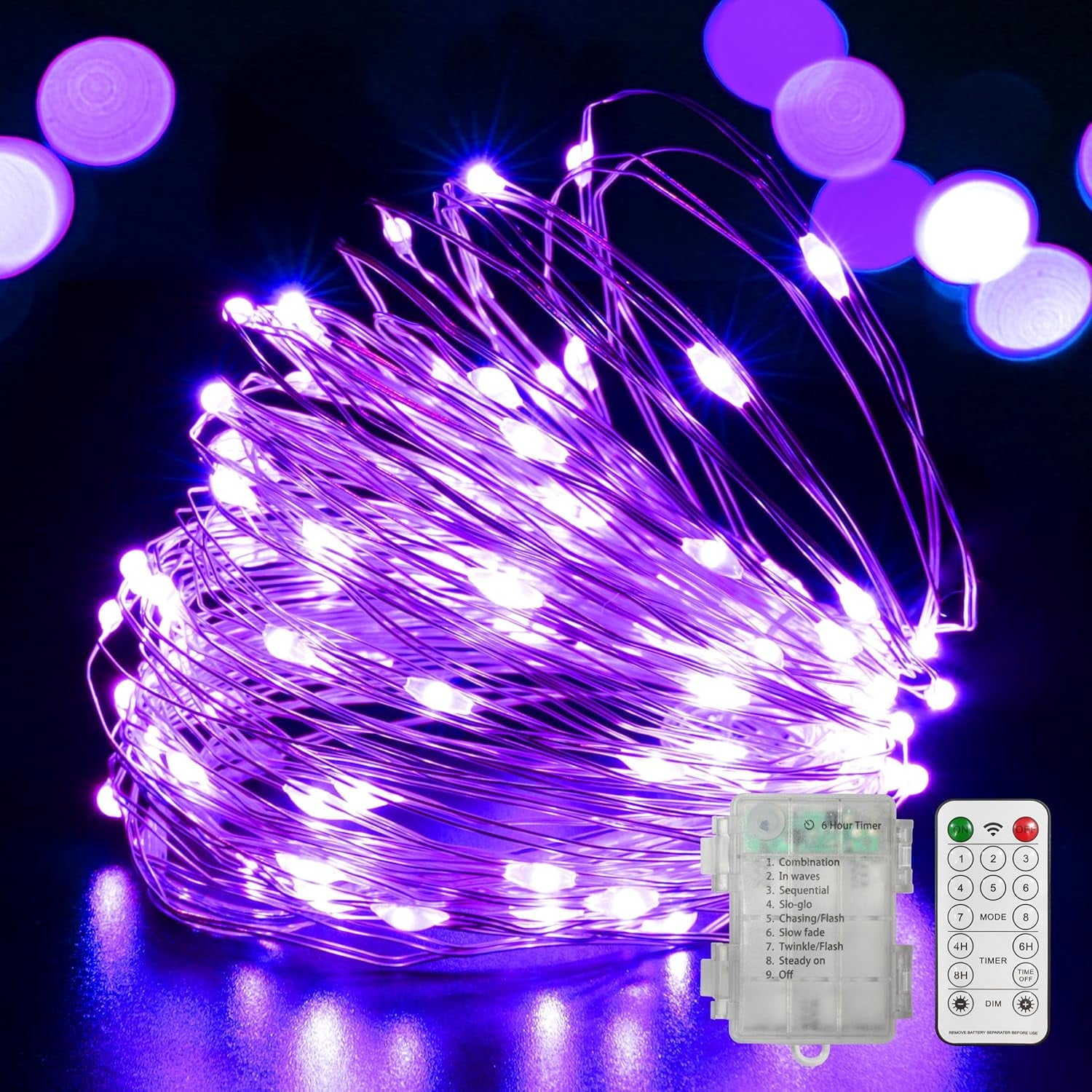 100LED String Light, Fairy Lights Battery Operated, Remote Control Timer Twinkle String Lights 8 Modes Firefly Lights for Garden Party Indoor Decor (White+Red)