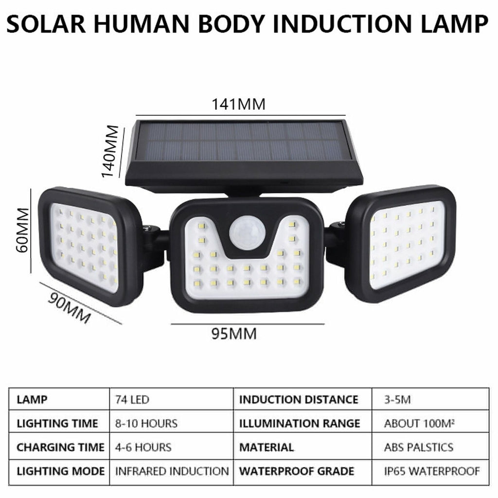 1 Pack Outdoor Waterproof 74 LED Solar Powered Light Motion Sensor Garden Security Light Unbranded