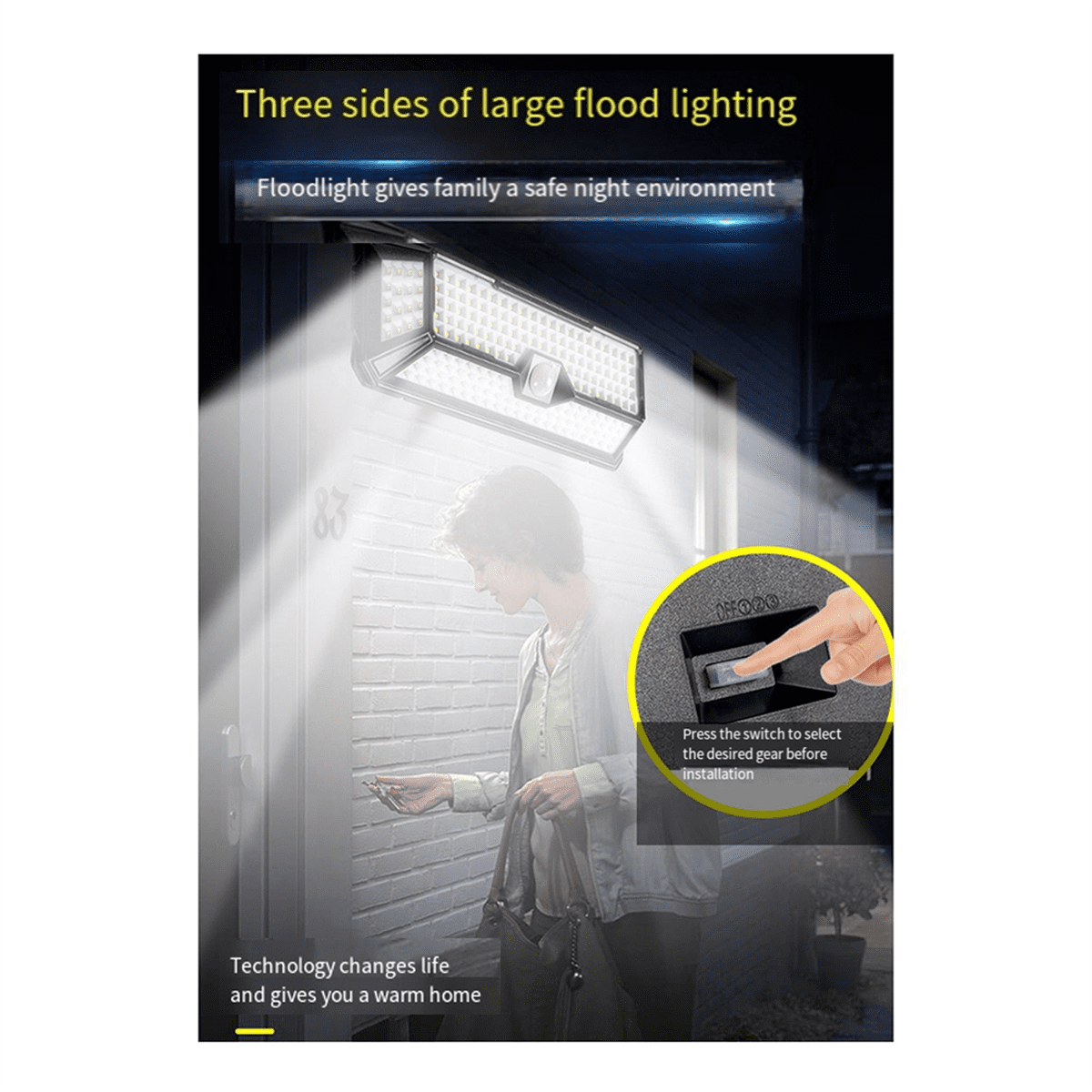 Solar Outdoor Lights, 4000LM 202 LED Motion Sensor Outdoor Light, IP65 Waterproof Solar Outside Lights with 4 Wide Angle