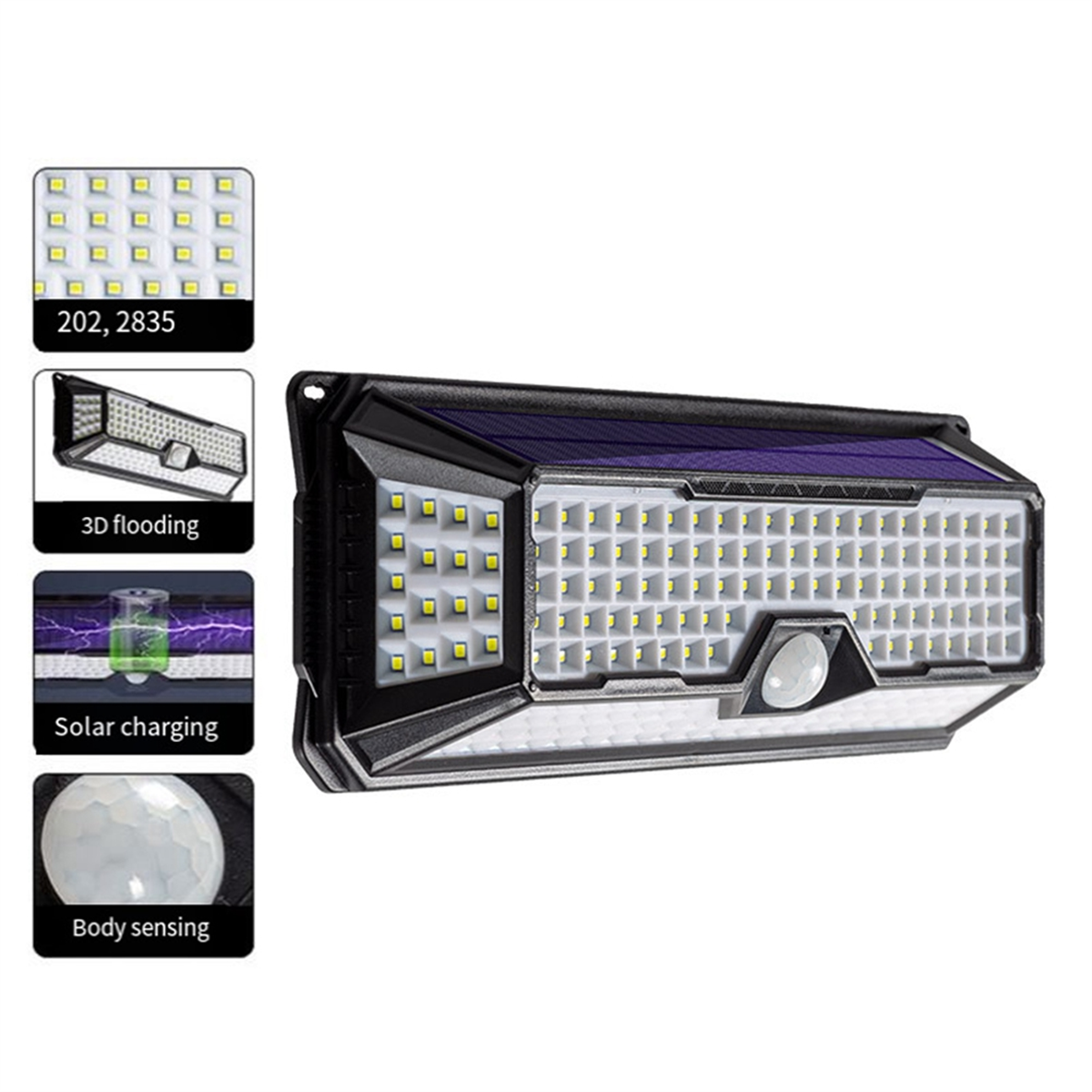 Solar Outdoor Lights, 4000LM 202 LED Motion Sensor Outdoor Light, IP65 Waterproof Solar Outside Lights with 4 Wide Angle
