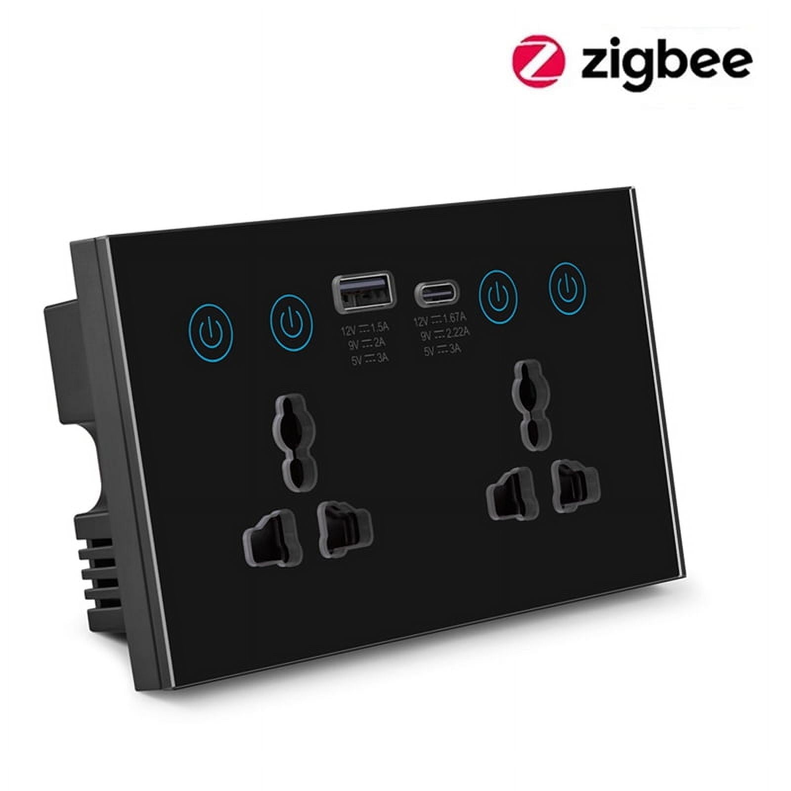 EU UK US Universal Plug Tuya ZigBee Black Smart Socket Switch with USB and Type-C Port Outlet Smart Life
