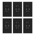 USB Wall Outlet Receptacle with Dual 4.0 A USB Ports, 20 Amp Duplex Tamper Resistant Receptacle, Charging Power Outlet with USB Ports, Wall Plate Included, UL Listed, 6PC, Black