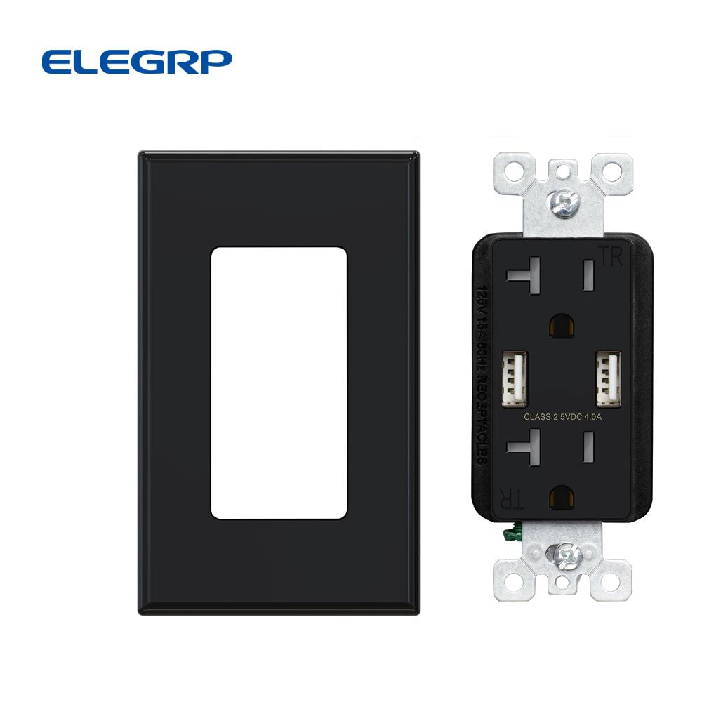 USB Wall Outlet Receptacle with Dual 4.0 A USB Ports, 20 Amp Duplex Tamper Resistant Receptacle, Charging Power Outlet with USB Ports, Wall Plate Included, UL Listed, 6PC, Black