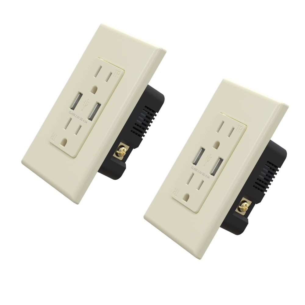 USB Wall Outlet Receptacle with Dual 4.0 A USB Ports, 20 Amp Duplex Tamper Resistant Receptacle, Charging Power Outlet with USB Ports, Wall Plate Included, UL Listed, 6PC, Black