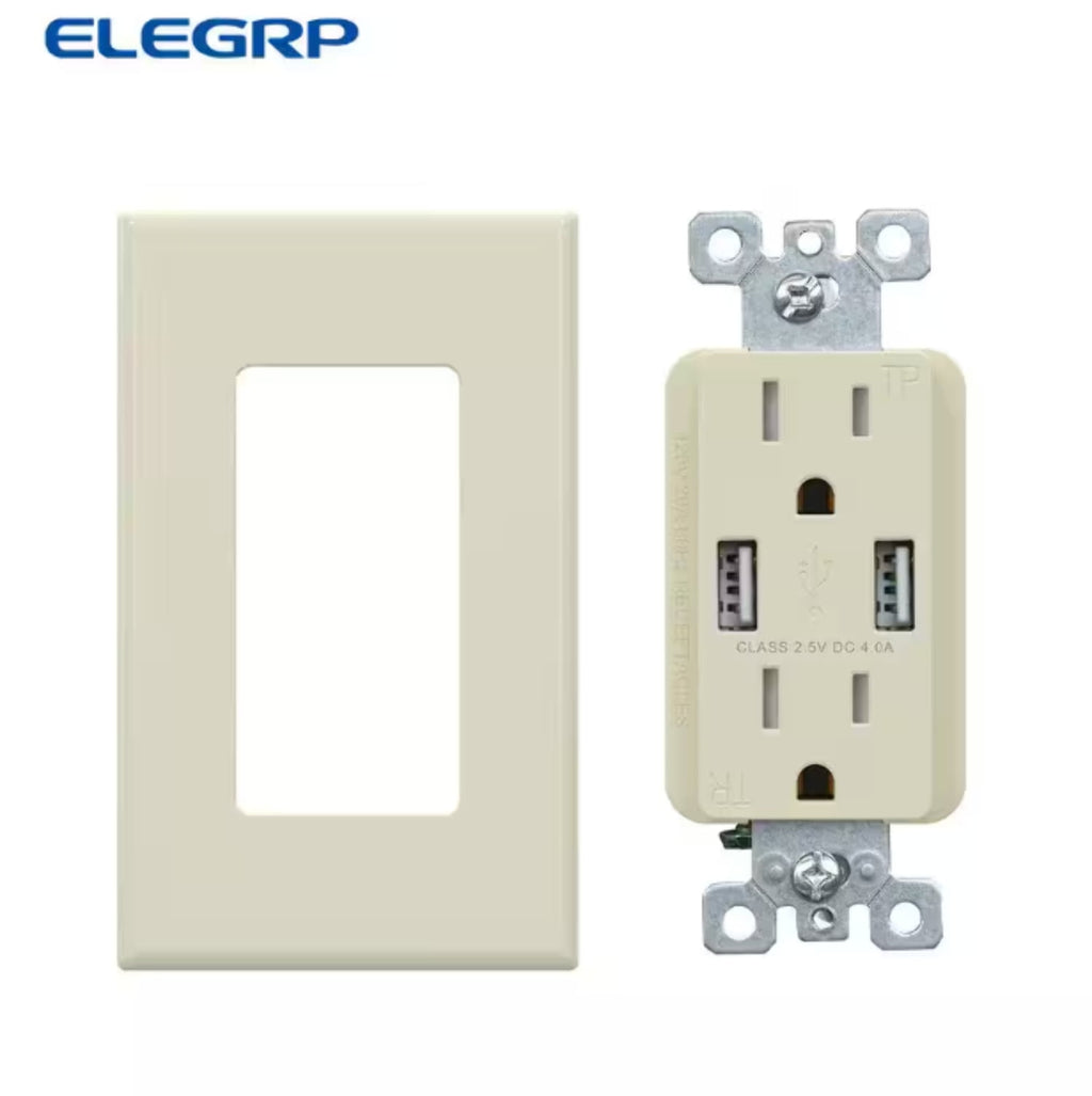 USB Wall Outlet Receptacle with Dual 4.0 A USB Ports, 20 Amp Duplex Tamper Resistant Receptacle, Charging Power Outlet with USB Ports, Wall Plate Included, UL Listed, 6PC, Black