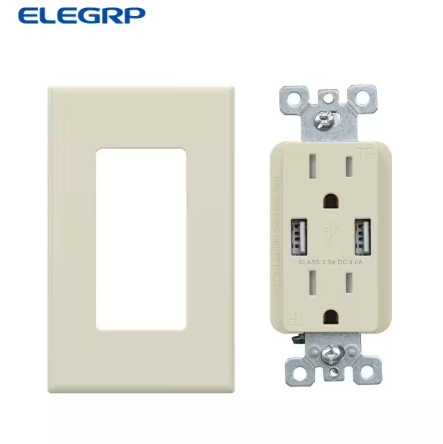 USB Wall Outlet Receptacle with Dual 4.0 A USB Ports, 20 Amp Duplex Tamper Resistant Receptacle, Charging Power Outlet with USB Ports, Wall Plate Included, UL Listed, 6PC, Black
