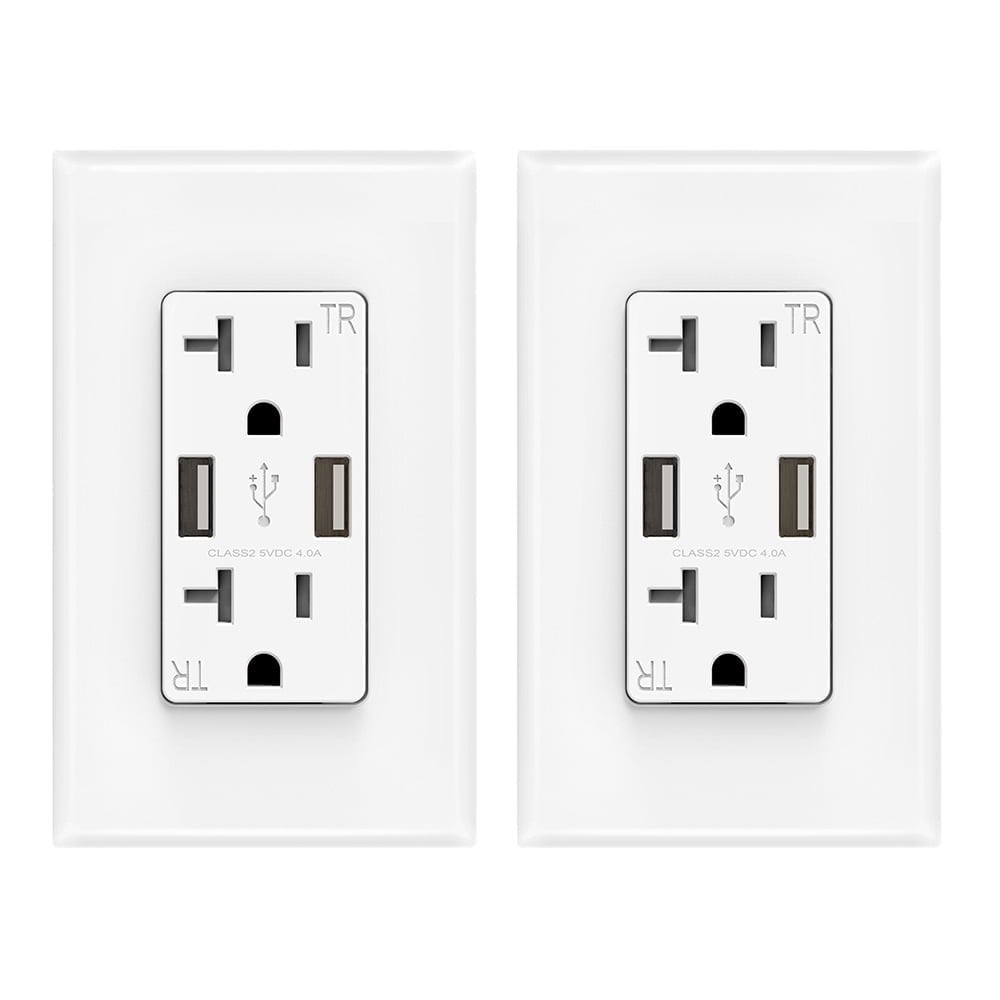 USB Wall Outlet Receptacle with Dual 4.0 A USB Ports, 20 Amp Duplex Tamper Resistant Receptacle, Charging Power Outlet with USB Ports, Wall Plate Included, UL Listed, 6PC, Black