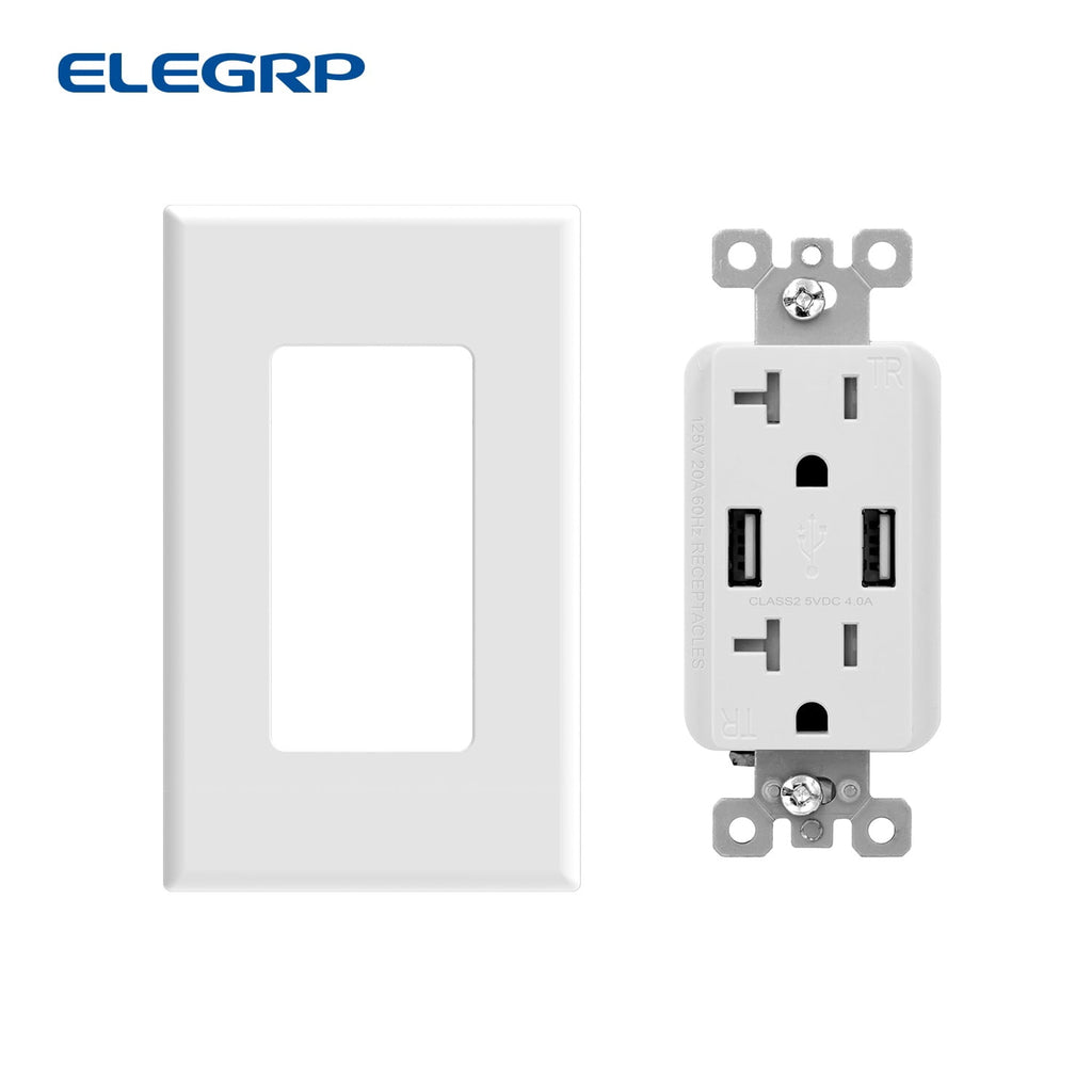 USB Wall Outlet Receptacle with Dual 4.0 A USB Ports, 20 Amp Duplex Tamper Resistant Receptacle, Charging Power Outlet with USB Ports, Wall Plate Included, UL Listed, 6PC, Black