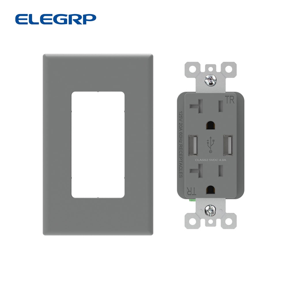 USB Wall Outlet Receptacle with Dual 4.0 A USB Ports, 20 Amp Duplex Tamper Resistant Receptacle, Charging Power Outlet with USB Ports, Wall Plate Included, UL Listed, 6PC, Black