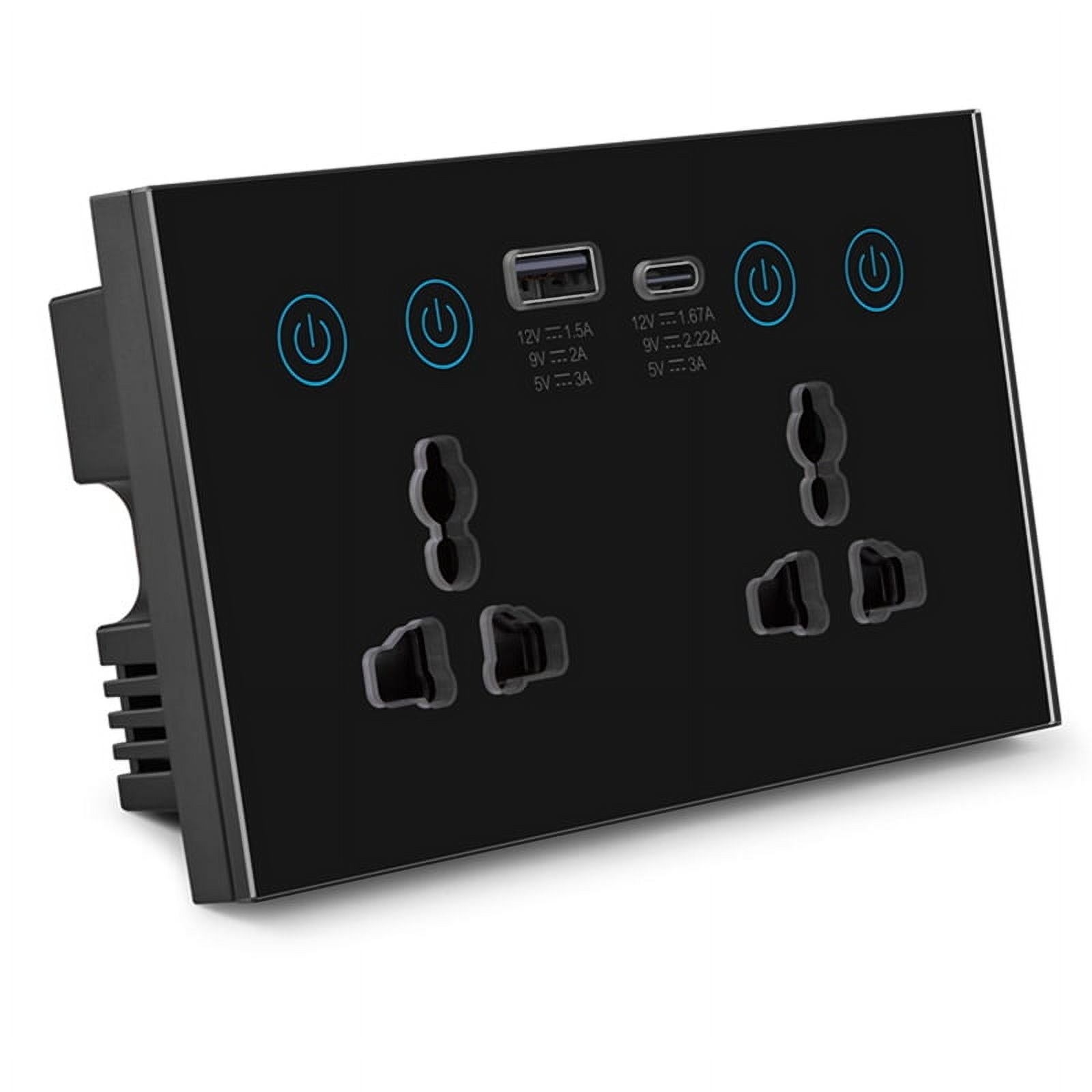 EU UK US Universal Plug Tuya WiFi Black Smart Socket Switch with USB and Type-C Port Outlet Smart Life