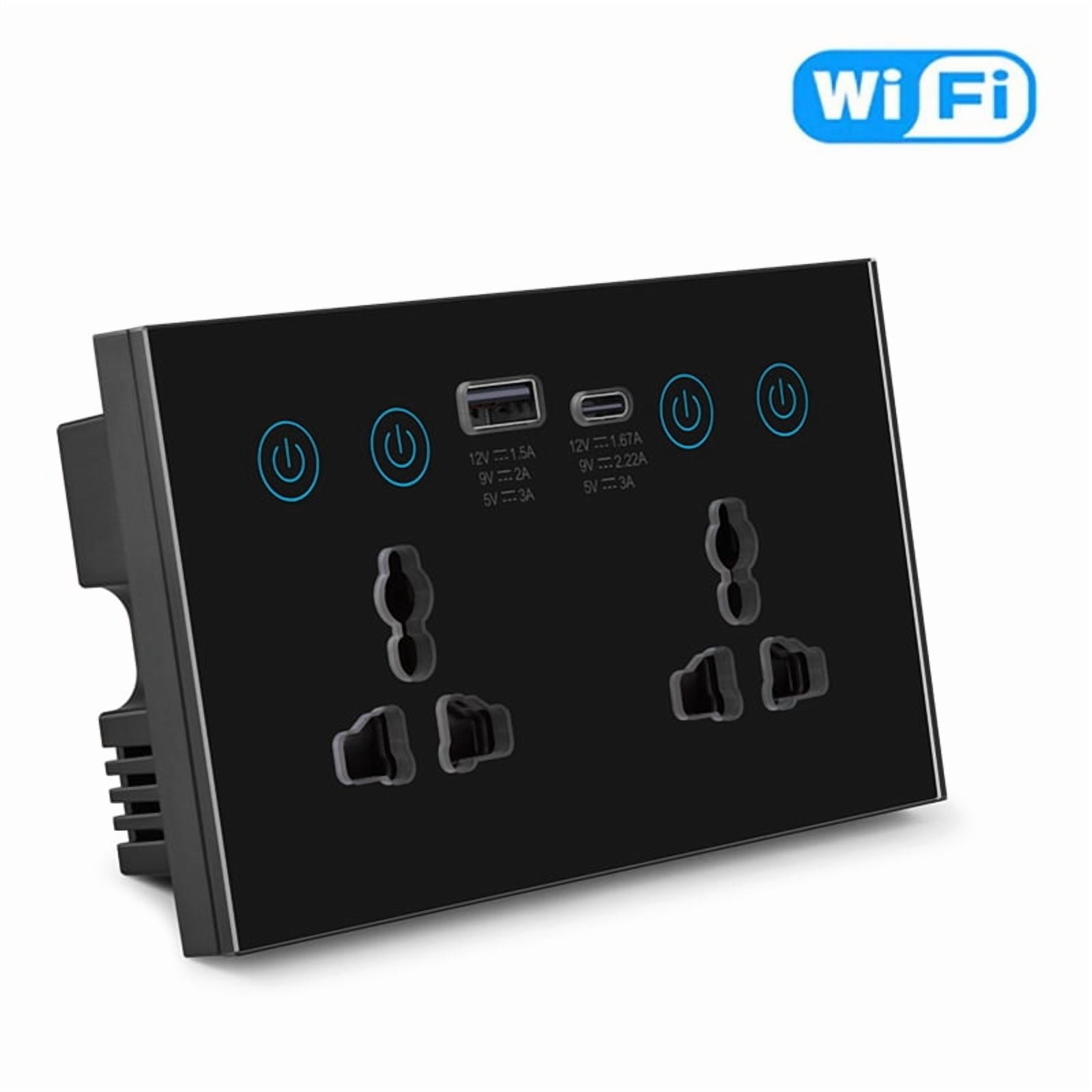EU UK US Universal Plug Tuya WiFi Black Smart Socket Switch with USB and Type-C Port Outlet Smart Life