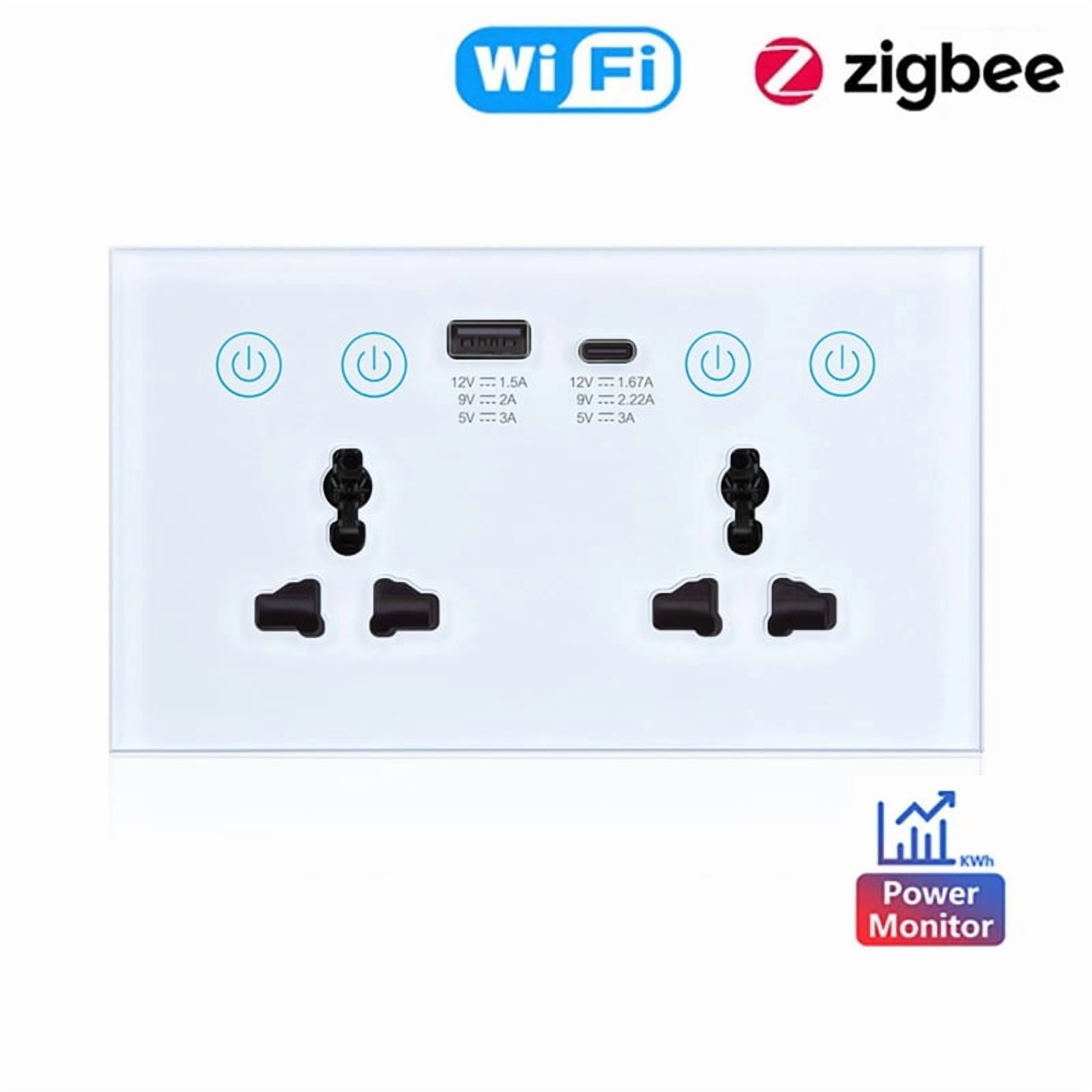 EU UK US Universal Plug Tuya WiFi Black Smart Socket Switch with USB and Type-C Port Outlet Smart Life