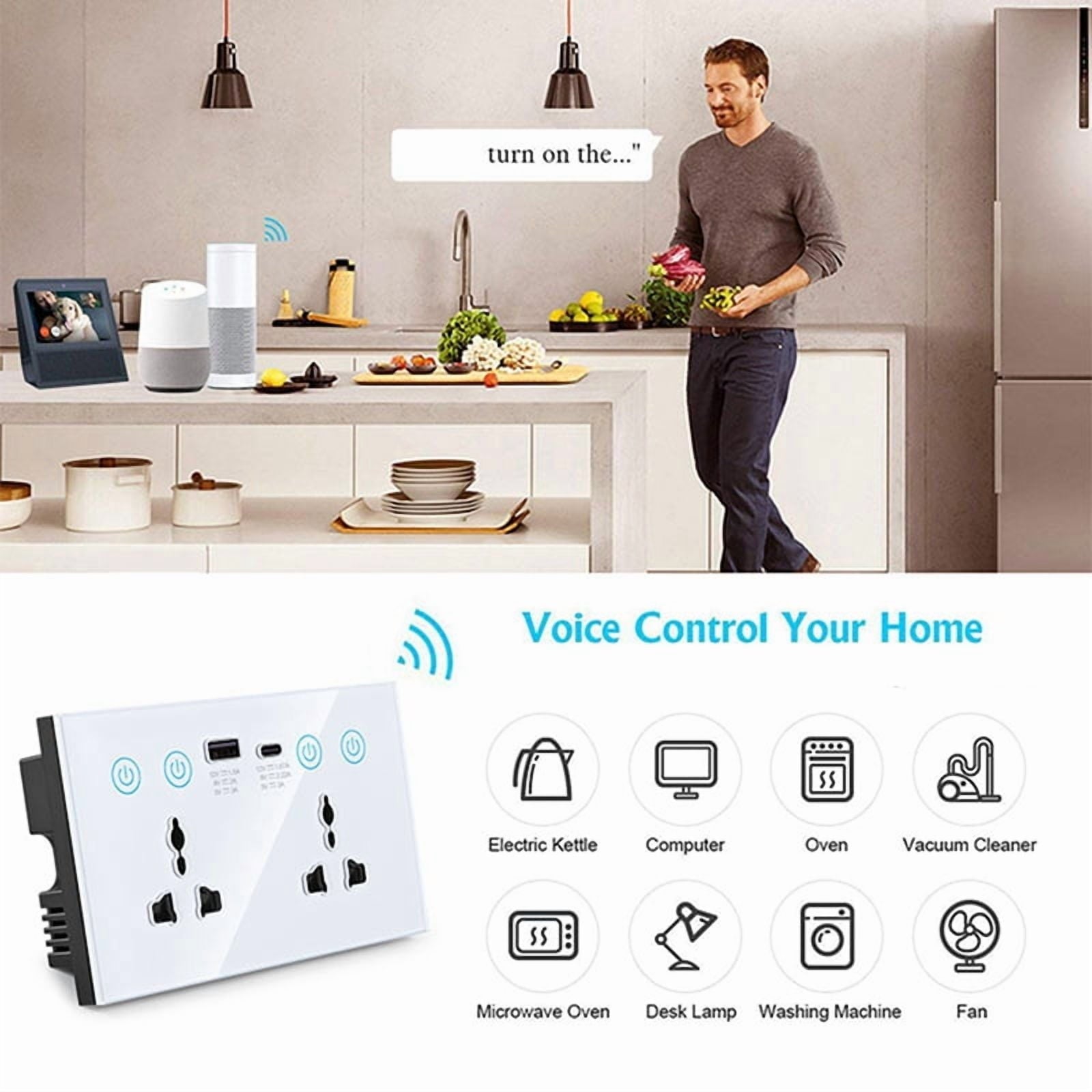 EU UK US Universal Plug Tuya WiFi Black Smart Socket Switch with USB and Type-C Port Outlet Smart Life