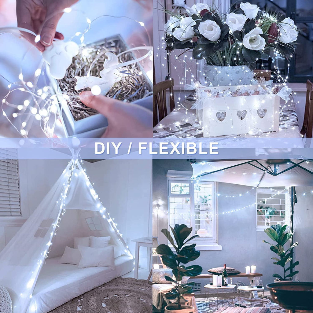 JMEXSUSS 2 Pack 100 LED Fairy Lights Battery Operated, 33ft White String Lights with Remote, 8 Mode Twinkle Lights for Bedroom Indoor Outdoor Decorations