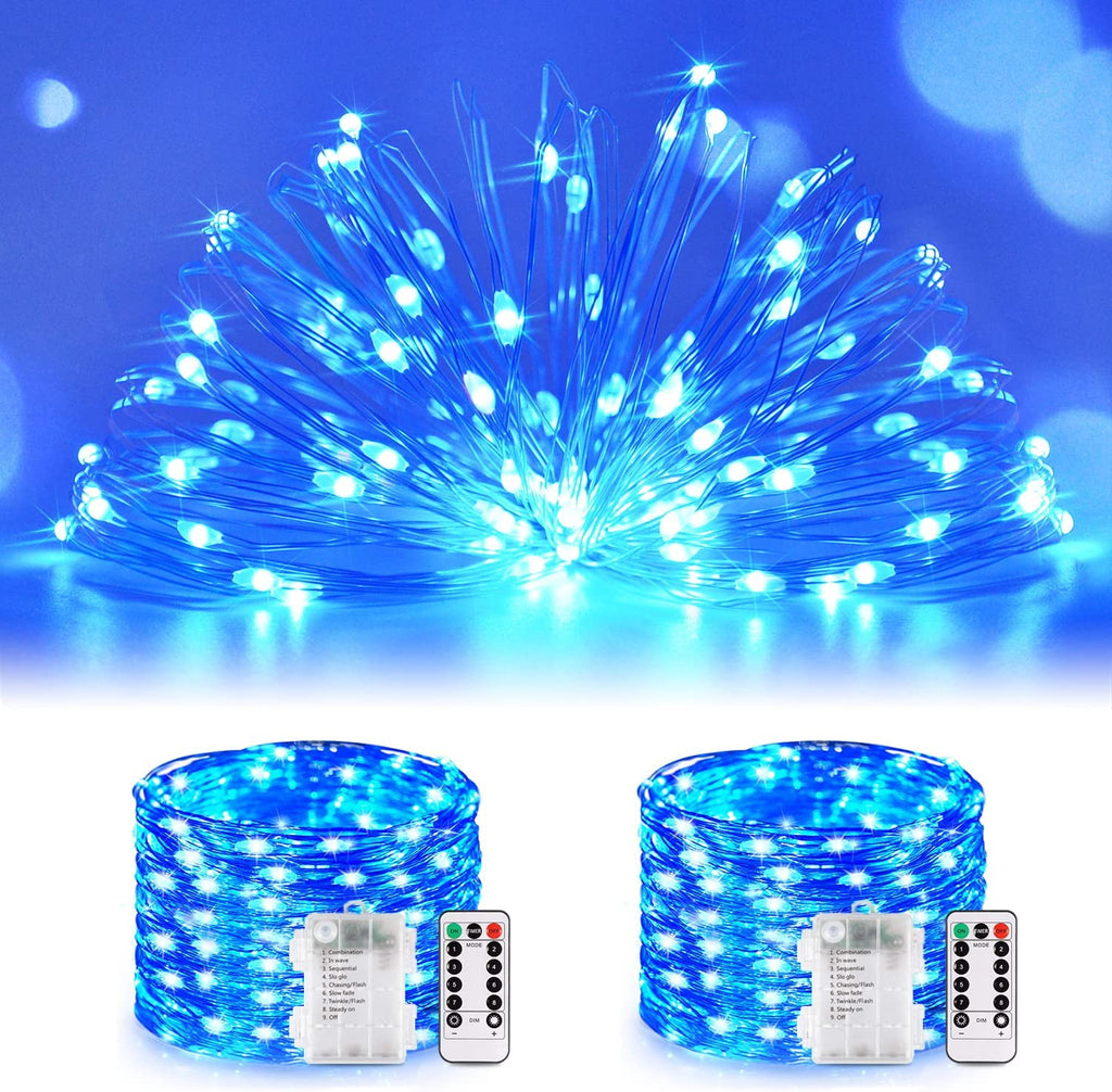 JMEXSUSS 2 Pack 100 LED Fairy Lights Battery Operated, 33ft White String Lights with Remote, 8 Mode Twinkle Lights for Bedroom Indoor Outdoor Decorations