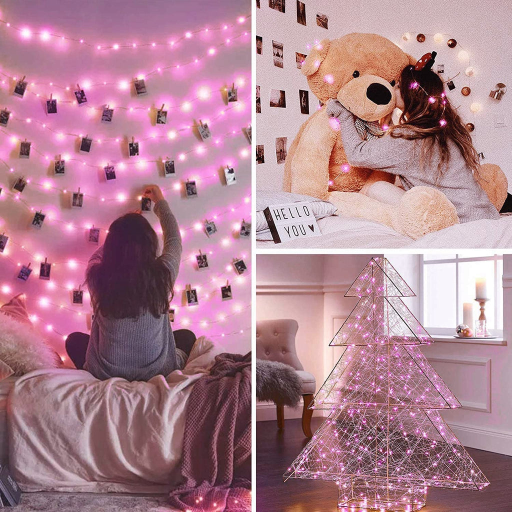 JMEXSUSS 2 Pack 100 LED Fairy Lights Battery Operated, 33ft White String Lights with Remote, 8 Mode Twinkle Lights for Bedroom Indoor Outdoor Decorations