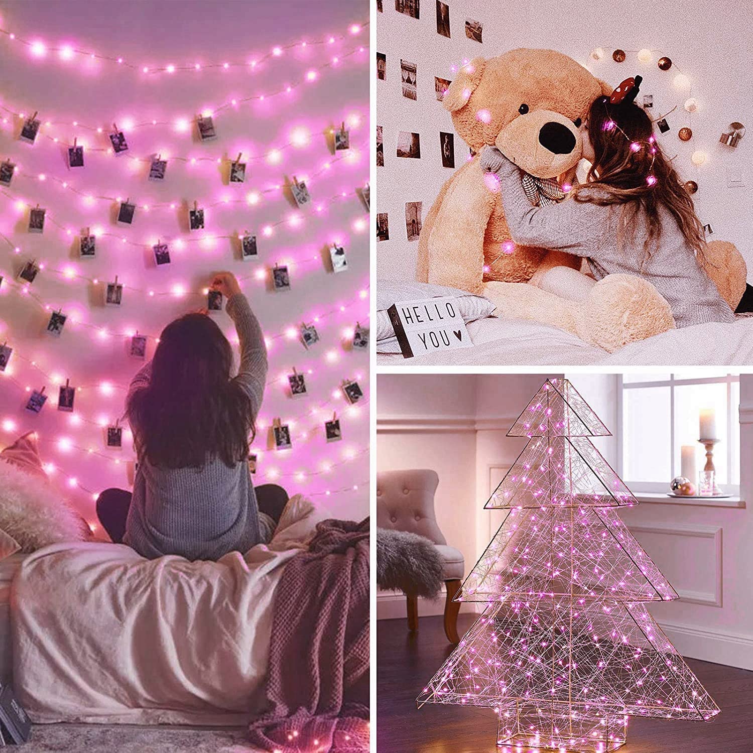 JMEXSUSS 2 Pack 100 LED Fairy Lights Battery Operated, 33ft White String Lights with Remote, 8 Mode Twinkle Lights for Bedroom Indoor Outdoor Decorations