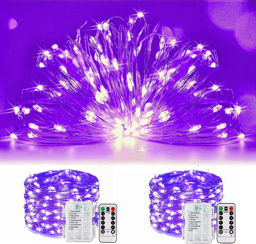 JMEXSUSS 2 Pack 100 LED Fairy Lights Battery Operated, 33ft White String Lights with Remote, 8 Mode Twinkle Lights for Bedroom Indoor Outdoor Decorations