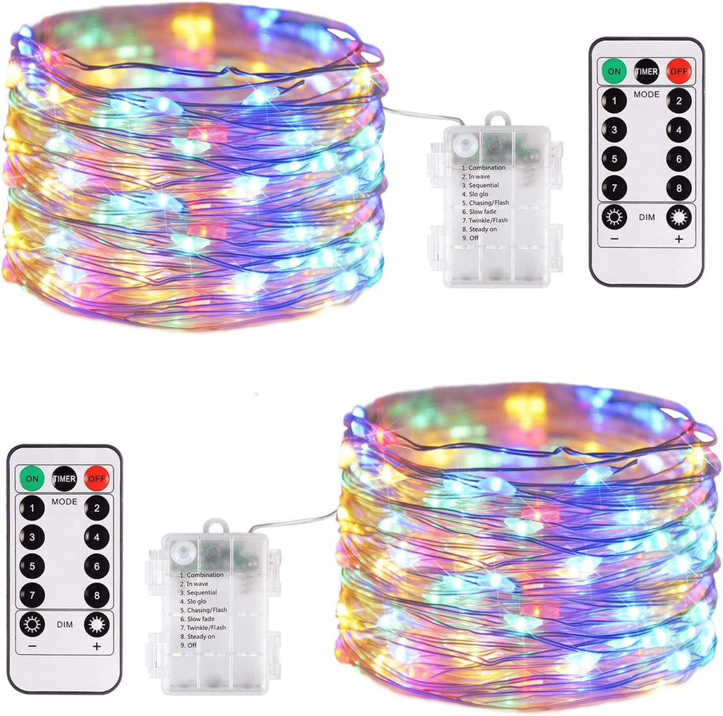 JMEXSUSS 2 Pack 100 LED Fairy Lights Battery Operated, 33ft White String Lights with Remote, 8 Mode Twinkle Lights for Bedroom Indoor Outdoor Decorations