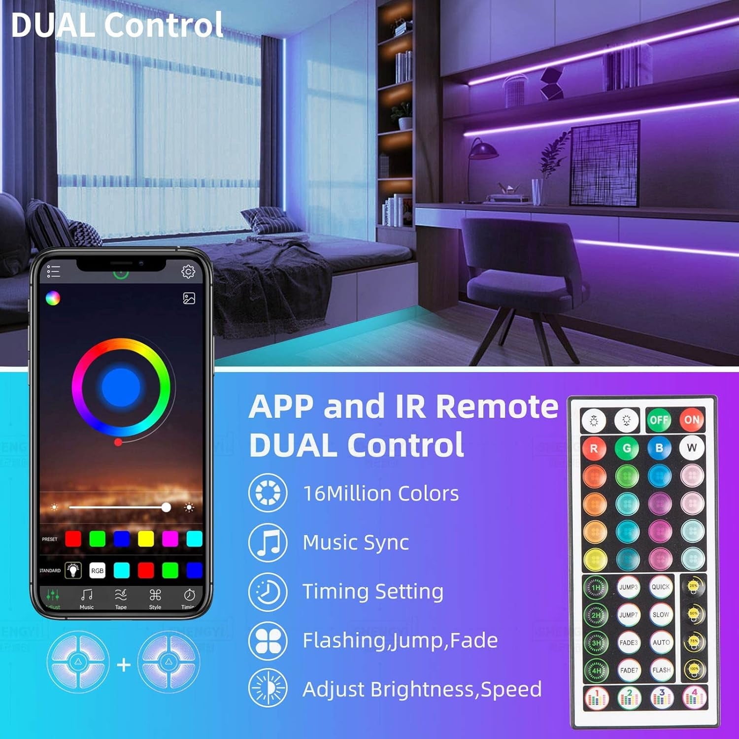 Music Sync LED Strip Lights 100FT, RGB Color Changing with Smart APP &amp; Remote Control, Indoor Flexible Lighting for Bedroom, Party, Home Decor
