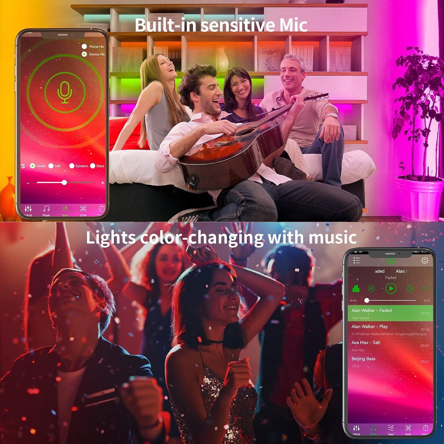Music Sync LED Strip Lights 100FT, RGB Color Changing with Smart APP &amp; Remote Control, Indoor Flexible Lighting for Bedroom, Party, Home Decor