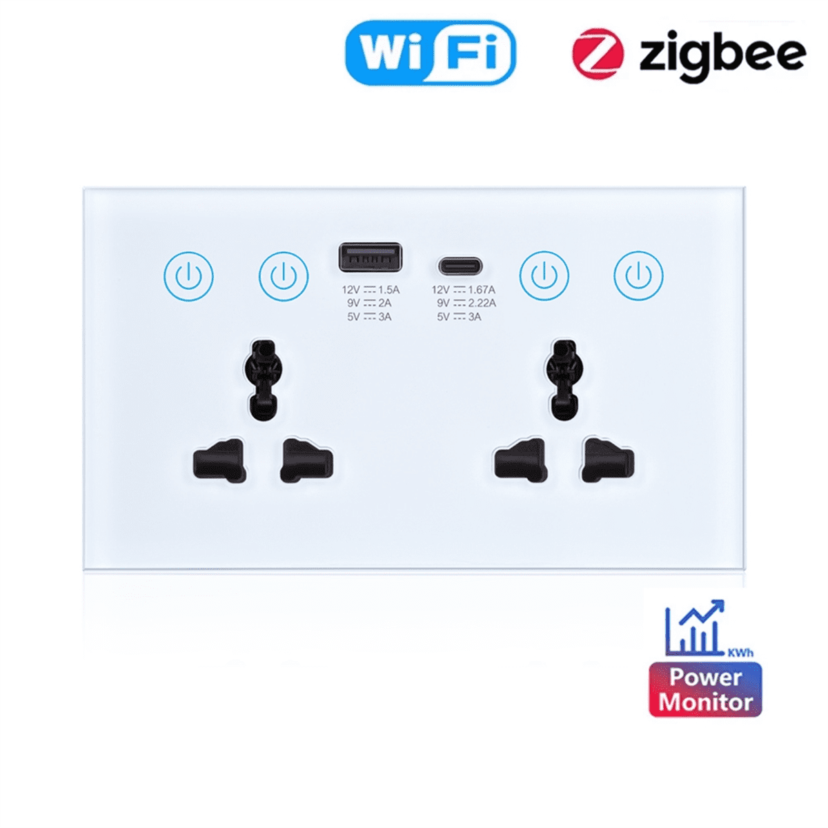 EU UK US Universal Plug Tuya ZigBee White Smart Socket Switch with USB and Type-C Port Outlet Smart Life