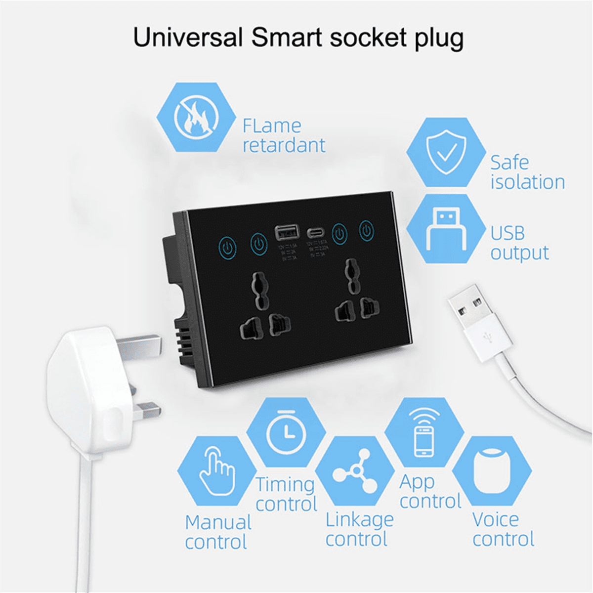 EU UK US Universal Plug Tuya ZigBee White Smart Socket Switch with USB and Type-C Port Outlet Smart Life