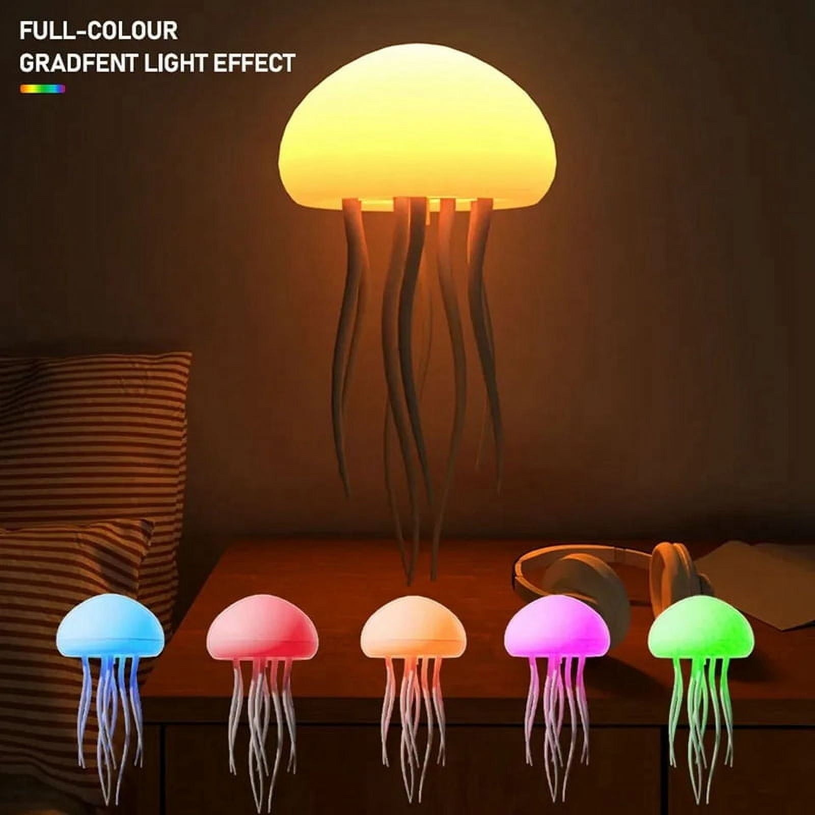 LED Jellyfish Lamp RGB Gradient Jelly Fish Light Lamp Voice Control Jellyfish Light Rechargeable Desk Lamp for Bedrooms