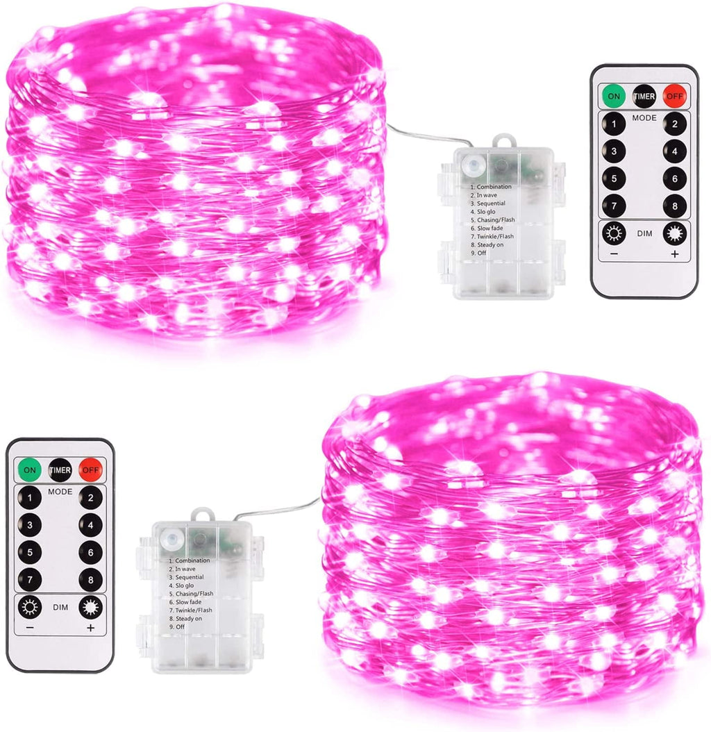 JMEXSUSS 2 Pack 100 LED Fairy Lights Battery Operated, 33ft White String Lights with Remote, 8 Mode Twinkle Lights for Bedroom Indoor Outdoor Decorations