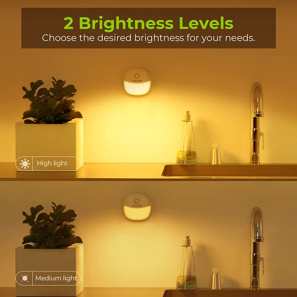 Rechargeable Battery Night Light, Mini with Motion Sensor, Warm White LED Stick-On Closet Light with Dusk to Dawn Sensor, Adjustable Brightness for Wall, Stairs, Hallway, Cabinet (2 Pack)