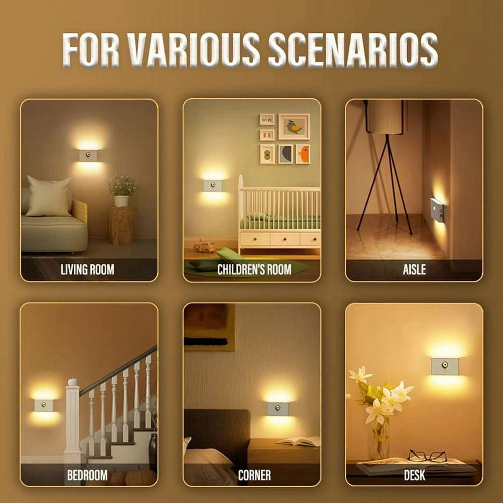 Rechargeable Motion Sensor Smart LED Night Light Eye Protection Bedside Lamp for Bedroom Corridor Cabinet Lighting 4PCS