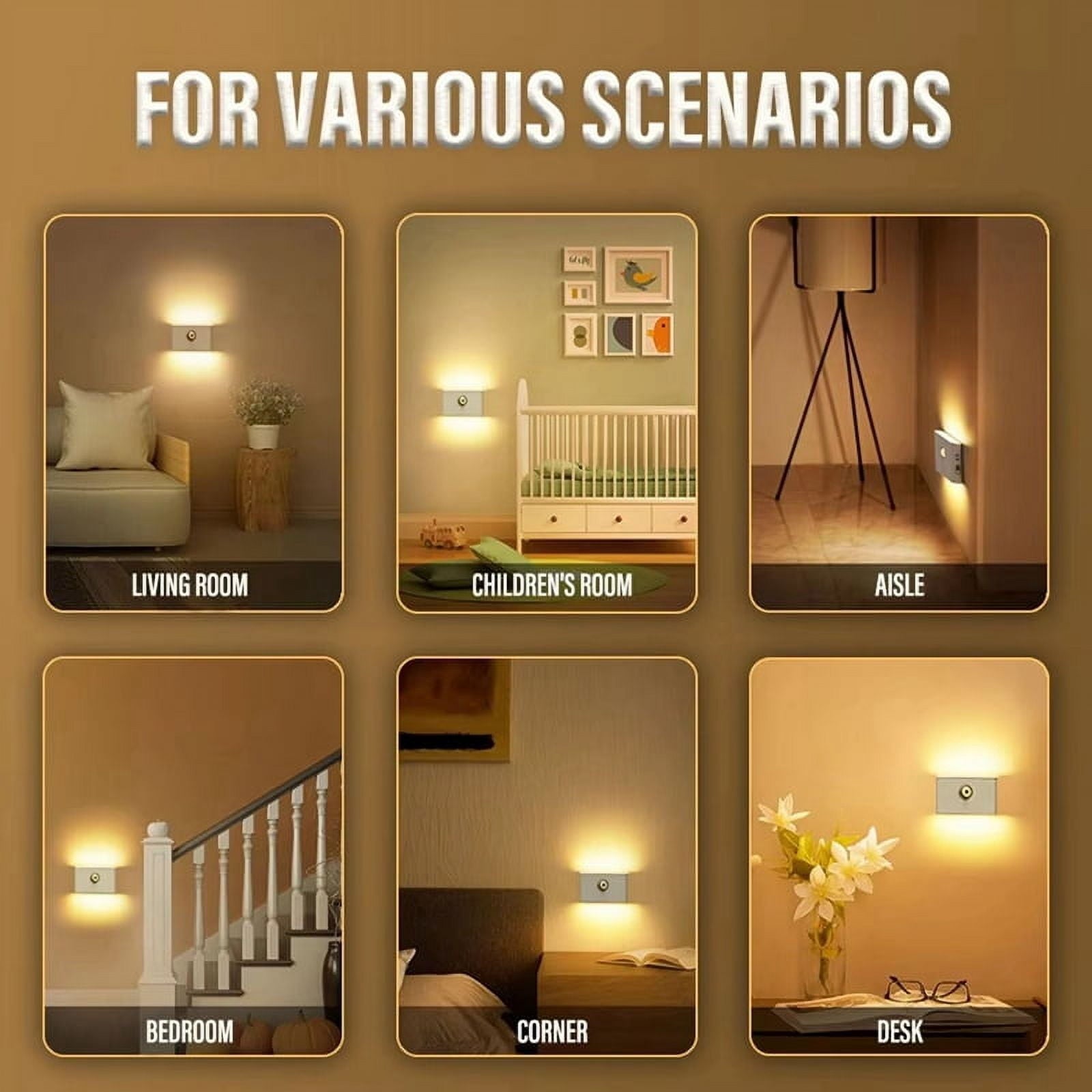 Rechargeable Motion Sensor Smart LED Night Light Eye Protection Bedside Lamp for Bedroom Corridor Cabinet Lighting 4PCS