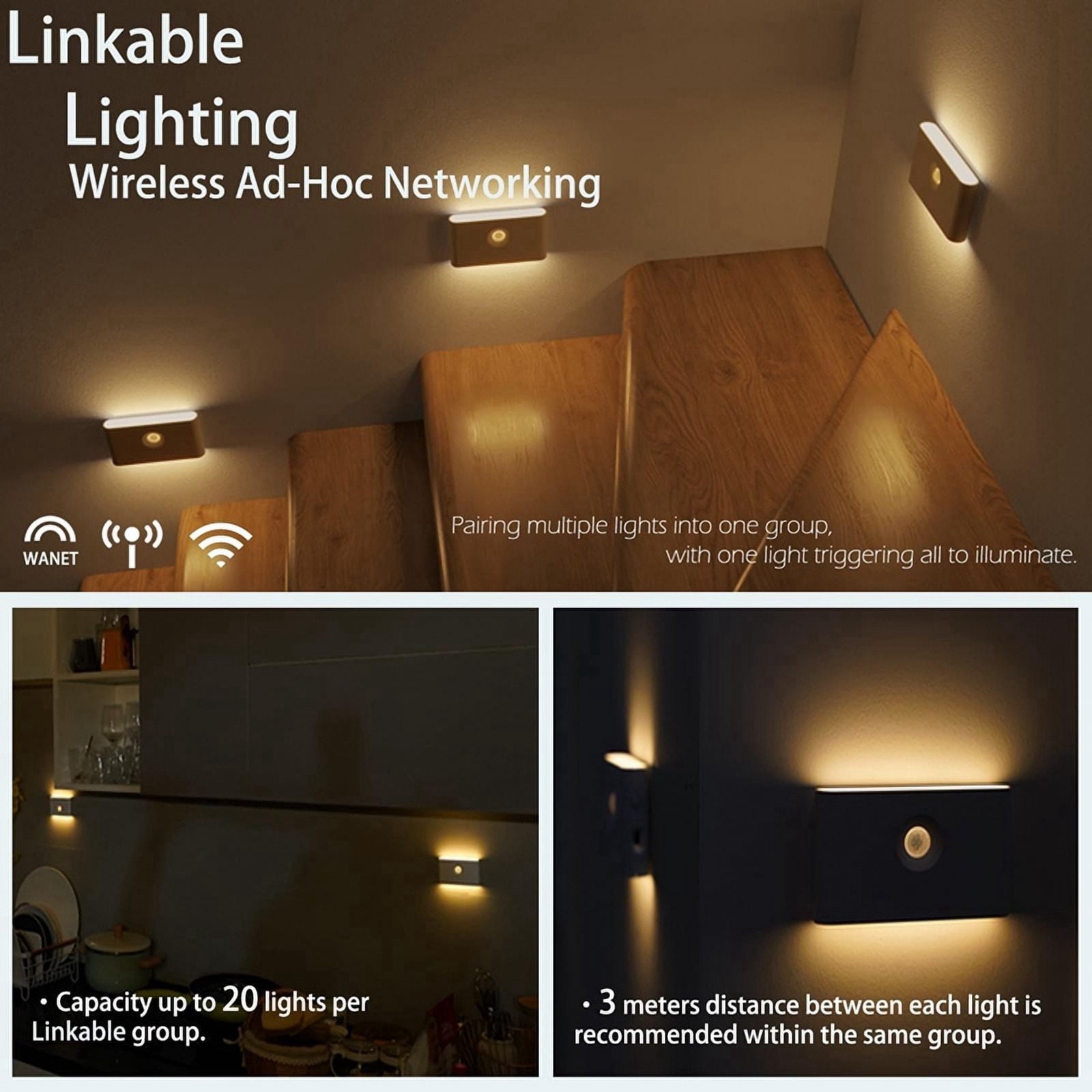 Rechargeable Motion Sensor Smart LED Night Light Eye Protection Bedside Lamp for Bedroom Corridor Cabinet Lighting 4PCS