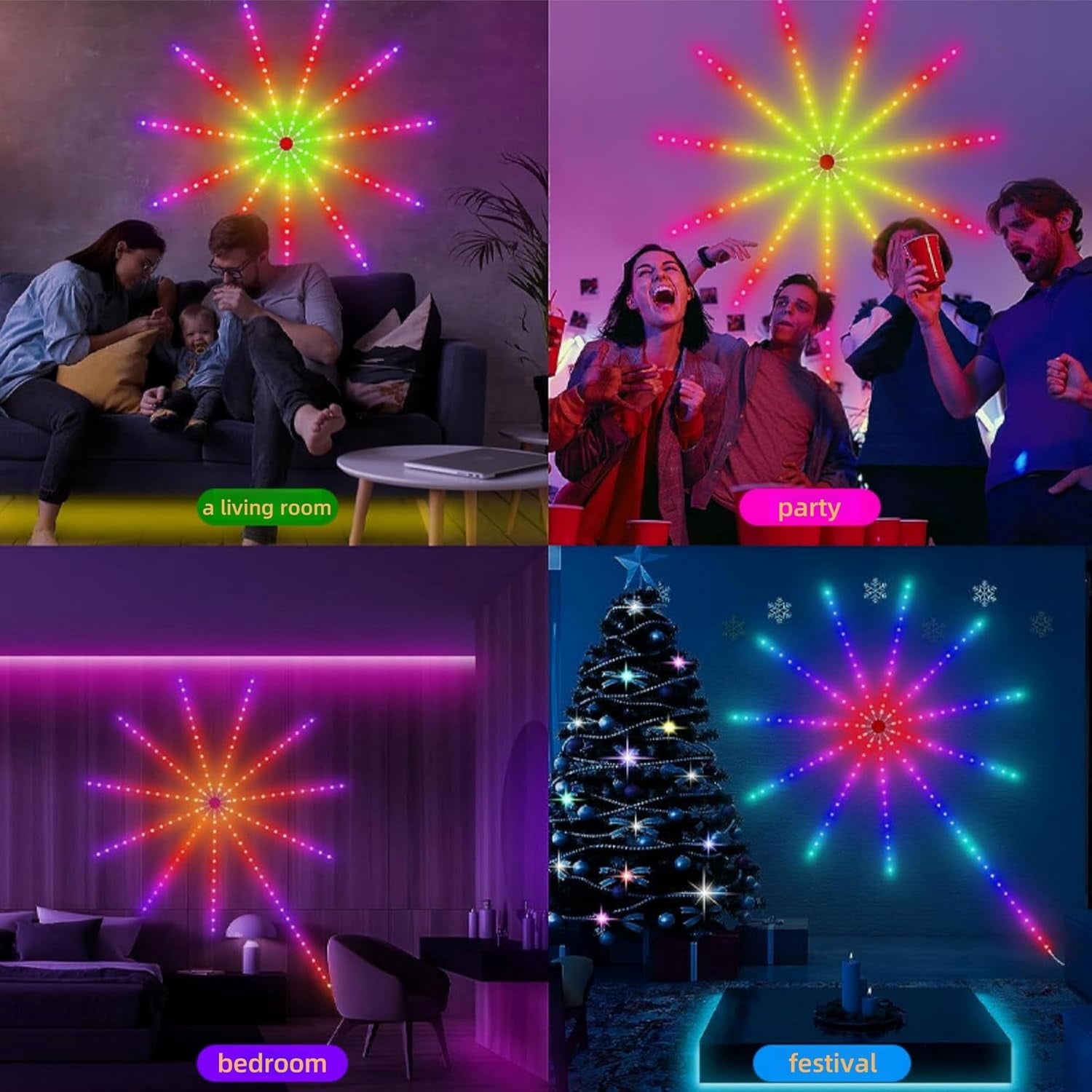 Smart Firework Led Strip Lights, Dc5v RGB Dream Color Changing Fireworks Lights, Music Sound Sync Strip Light$$Home Decor, Kitchen, &amp; Other
