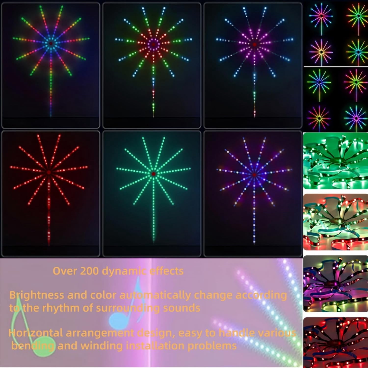Smart Firework Led Strip Lights, Dc5v RGB Dream Color Changing Fireworks Lights, Music Sound Sync Strip Light$$Home Decor, Kitchen, &amp; Other