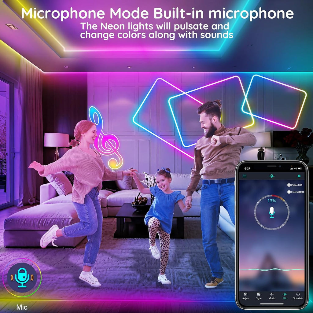 50Ft Led Rope Lights, Flexible Neon Lights Control with App/Remote, Multiple Modes, IP65 Outdoor RGB Waterproof, Music Sync Gaming Light Strip for Bedroom Decor