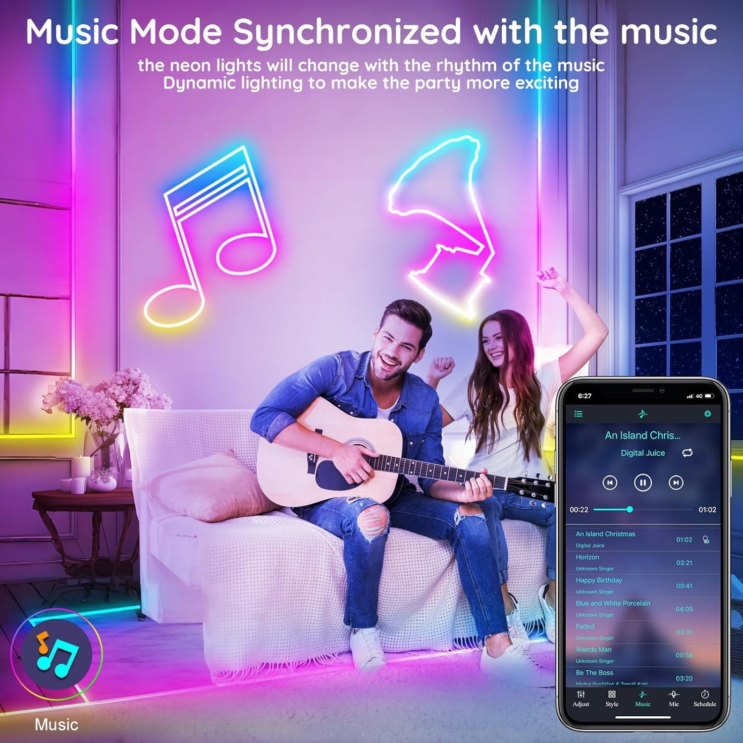 50Ft Led Rope Lights, Flexible Neon Lights Control with App/Remote, Multiple Modes, IP65 Outdoor RGB Waterproof, Music Sync Gaming Light Strip for Bedroom Decor