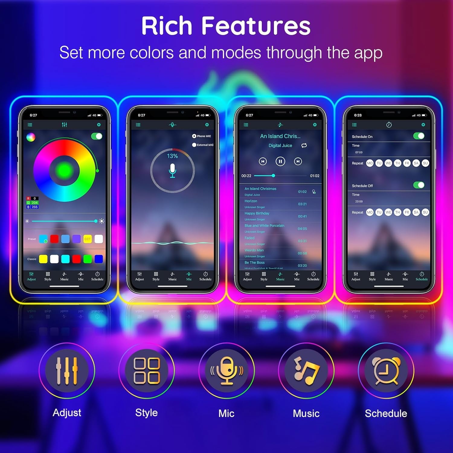 50Ft Led Rope Lights, Flexible Neon Lights Control with App/Remote, Multiple Modes, IP65 Outdoor RGB Waterproof, Music Sync Gaming Light Strip for Bedroom Decor
