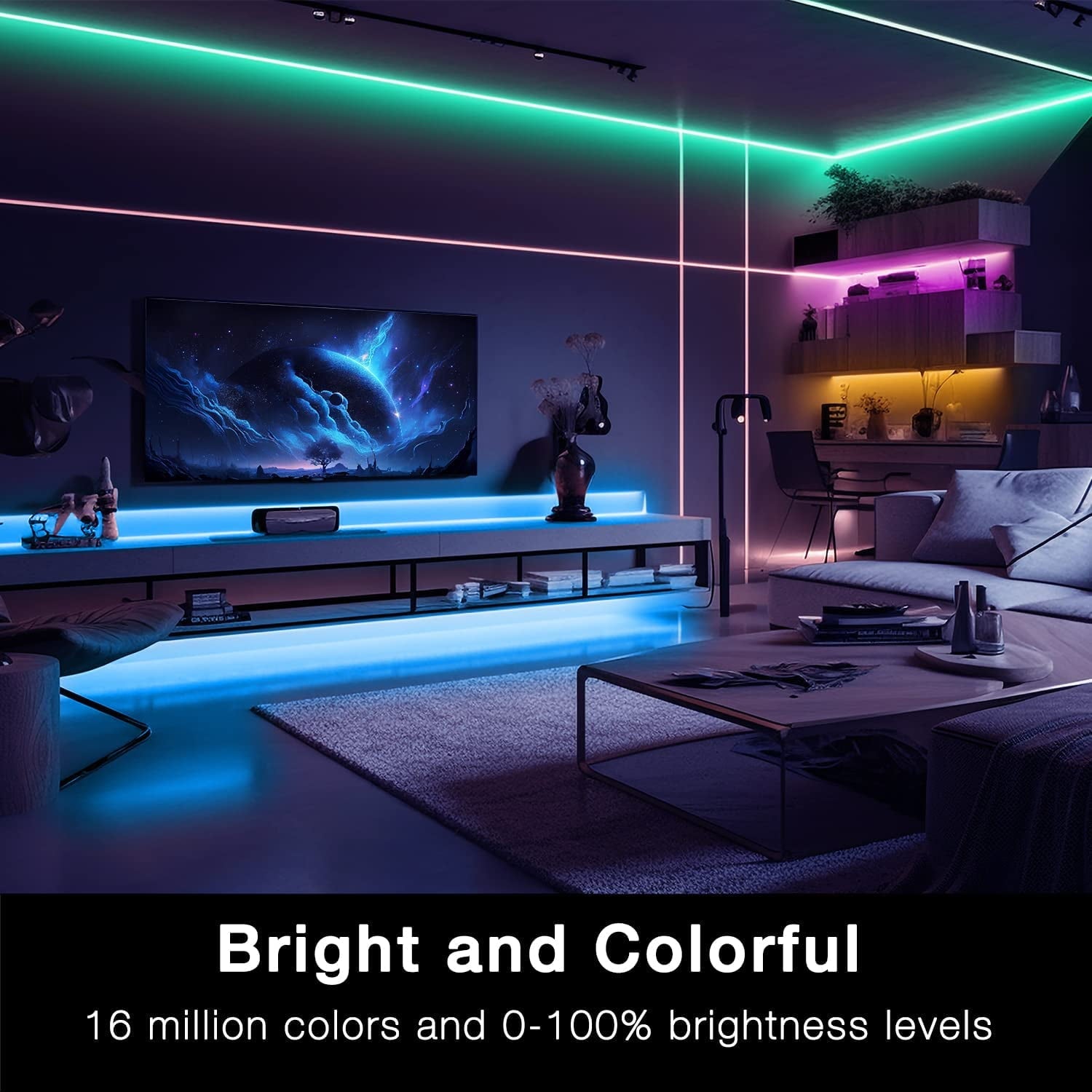 65.6ft WiFi Smart Led Lights Strip with Tuya App Control for Bedroom Decoration Work with Alexa and Google Assistant(2 Rolls of 32.8ft)