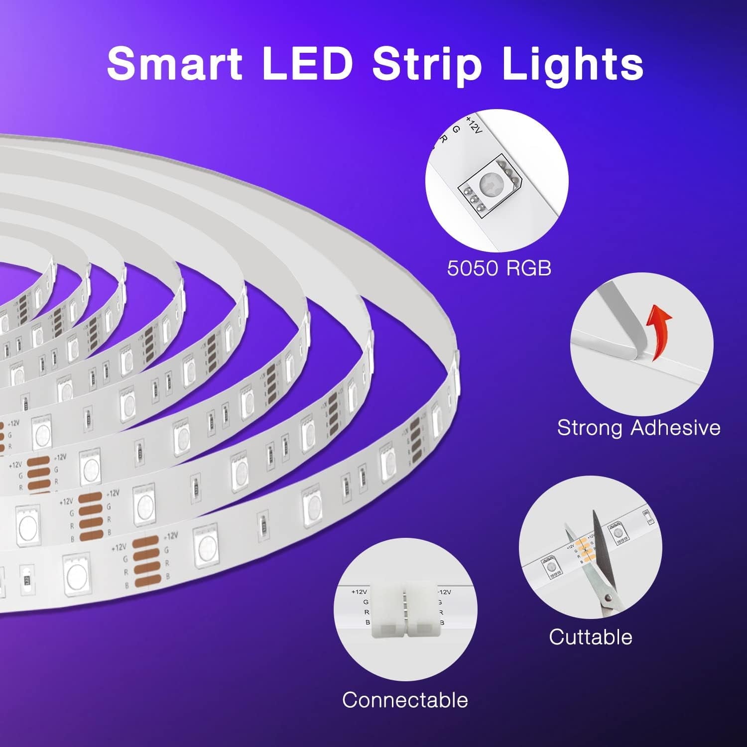 65.6ft WiFi Smart Led Lights Strip with Tuya App Control for Bedroom Decoration Work with Alexa and Google Assistant(2 Rolls of 32.8ft)
